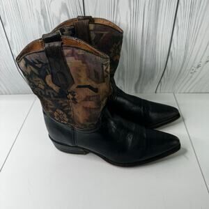 Vintage L.L. Bean Women’s 8 Cowboy Boots Black Leather Tapestry Western Boho USA
